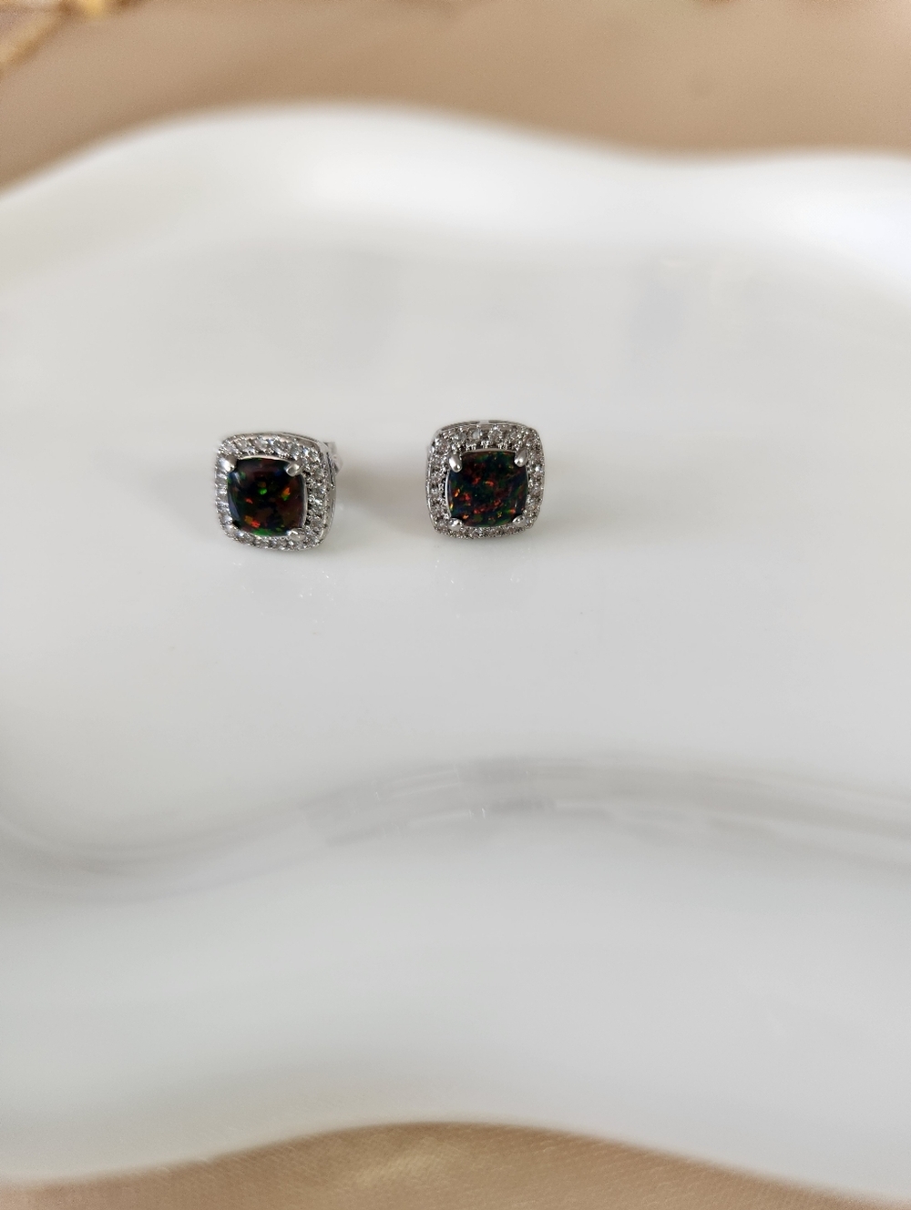 18k White Gold Plated Opal Earrings